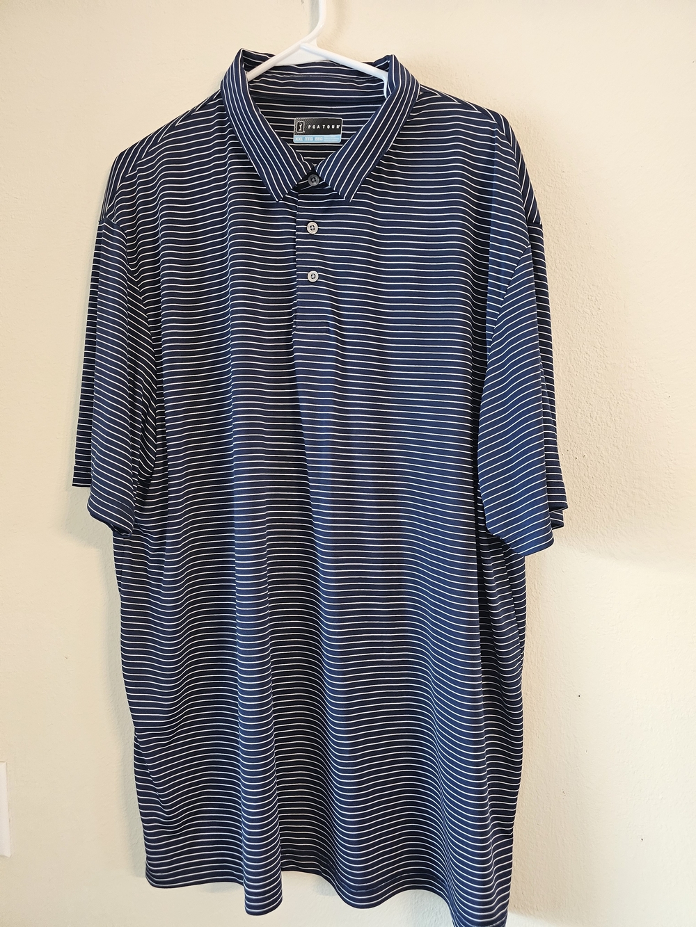PGA Tour Navy and White Striped Performance Polo